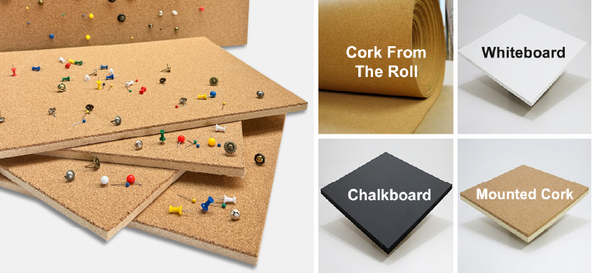 Custom frameless cork boards, natural self-healing cork, custom cut cork board material