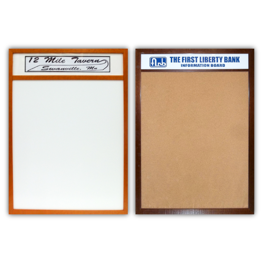 Ccustom header bulletin boards- chalk boards and white boards - use your logo and text - any size