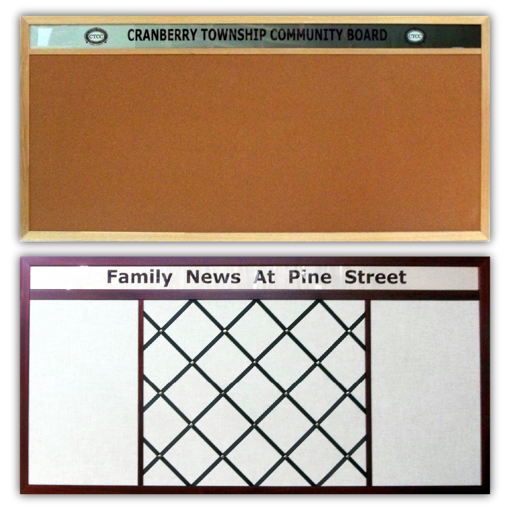 Ccustom header bulletin boards- chalk boards and white boards - use your logo and text - any size