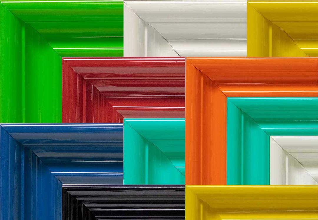 shop custom mirrors with colorful frames red, blue pink and more