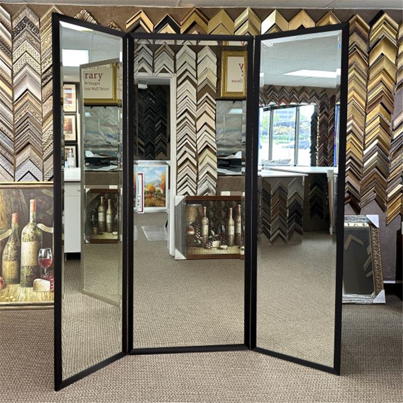 WM1001-1 Black Frame Value Price Three Panel Wardrobe Dressing Mirror